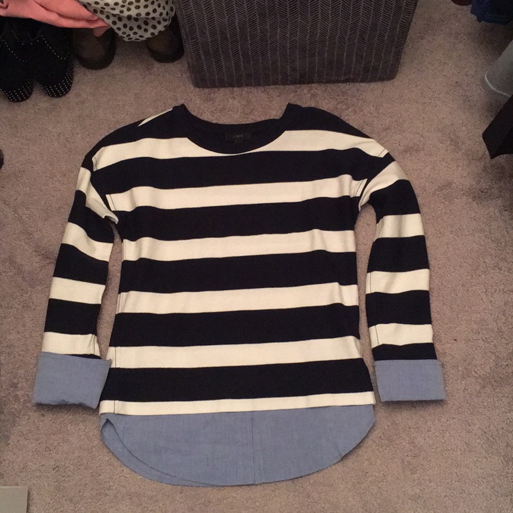 J. Crew Navy and cream stripe sweater.